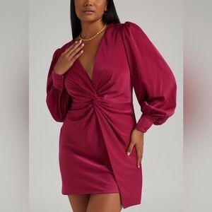 Showpo Burgundy Long Sleeve Dress
